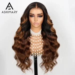 BOGO 360 Lace Frontal with Invisi Strap 3D Bouncy Body Wave Black Ombre Brown Highlight Pre Plucked Wig